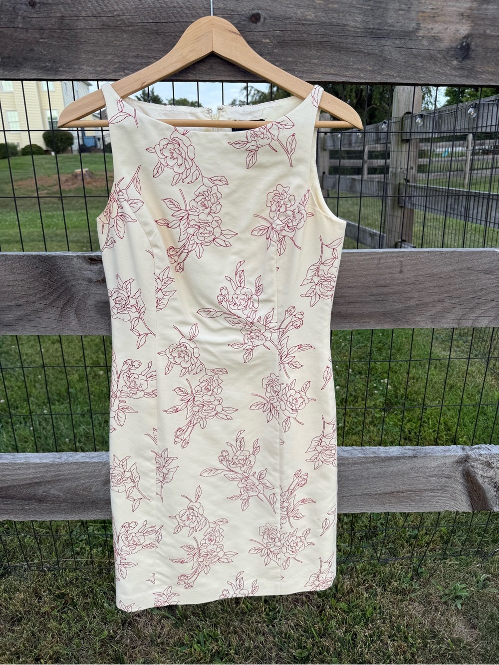 Ann Taylor Cream Midi Dress with Pink Floral Outline